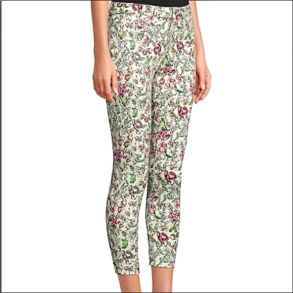 L'AGENCE Denim - L’Agence Cream Floral Print Margot Skinny Cropped Jeans Sz25 Zip Fly ButtonClose